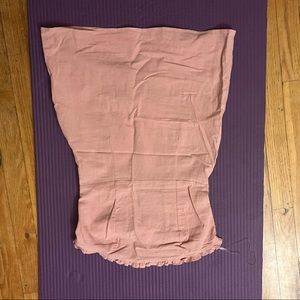 Linen pink strapless mini bodycon dress with ruffles